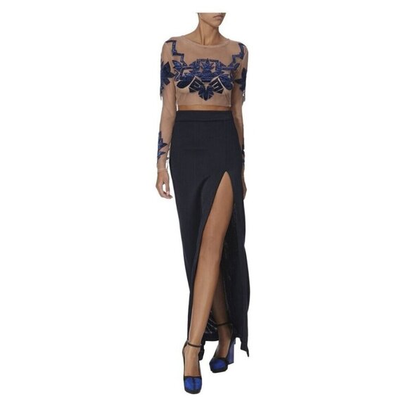 Cushnie Et Otchs Runway Aphrodite High Slit Maxi Skirt 6 Navy New - Picture 1 of 16